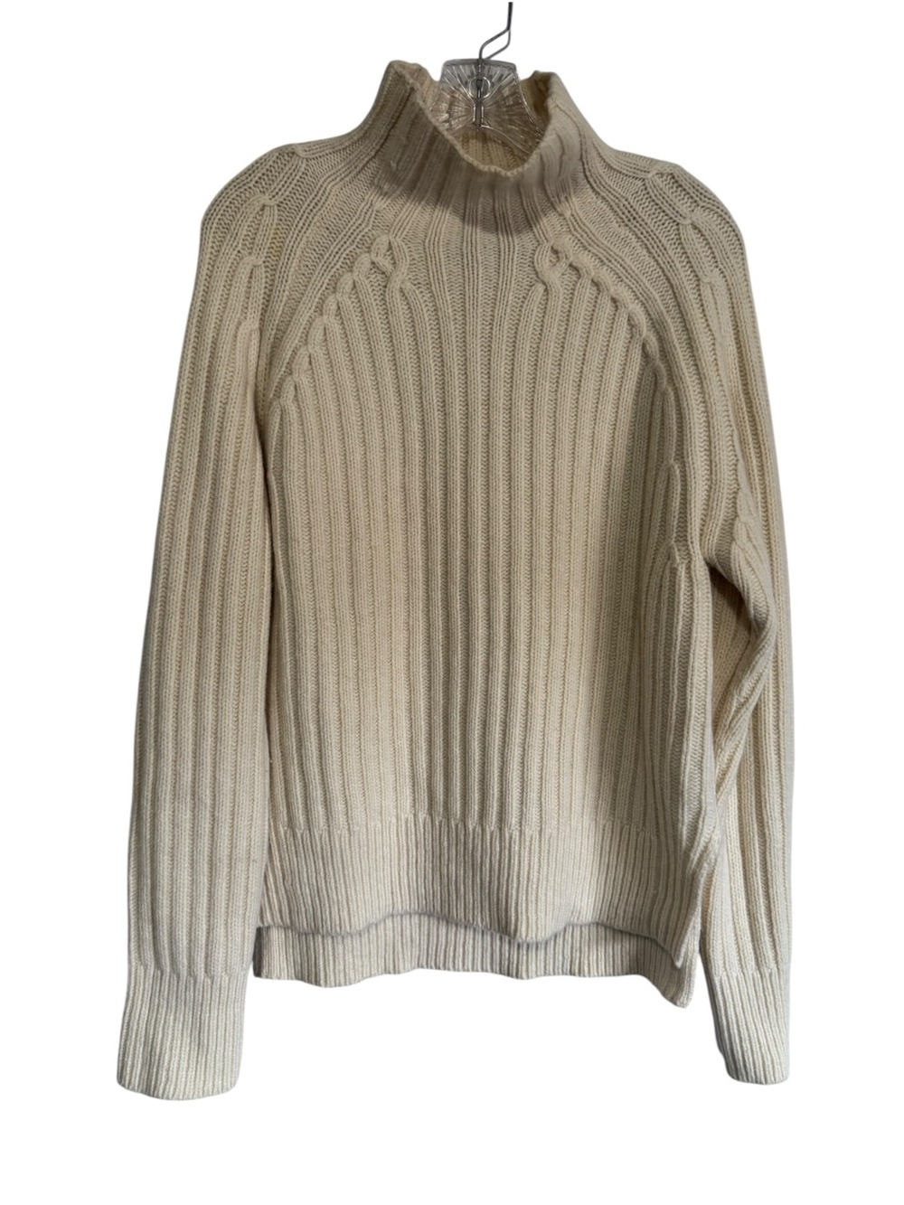 Polo Ralph Lauren Ribbed Cable-Knit Wool Cashmere Turtleneck Sweater Cream Sz M